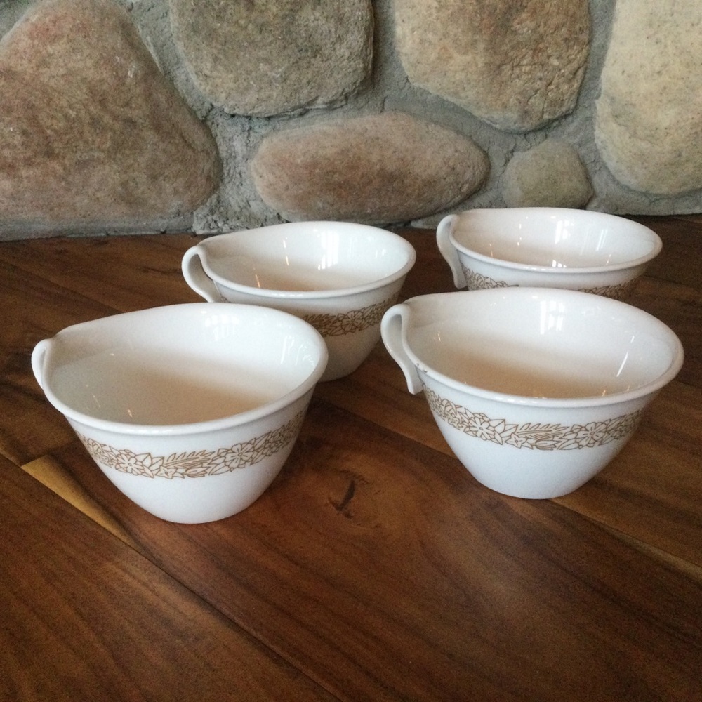 Pyrex Corelle Corning Ware Woodland Brown Hook Handle Cups Set of 4